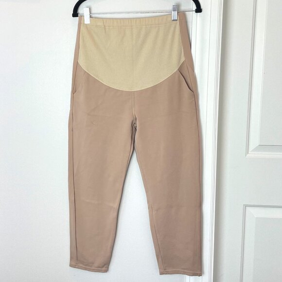 Khaki Maternity Trouser Pants - Over-the-belly with stretch - ankle length - Picture 1 of 14
